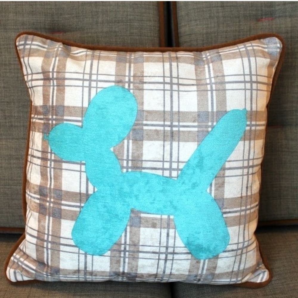 Marriott by P/Kaufmann Balloon Dog Plaid Pillow Cover 16x16 Turquoise Tan